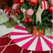 Helderroze en witte Starburst Stripes Imitatie Linnen Kerstboom Rok
