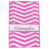 Helderroze en witte strijkstreep medium cadeauzakje (Voorkant)