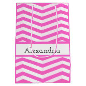 Helderroze en witte strijkstreep medium cadeauzakje (Achterkant)