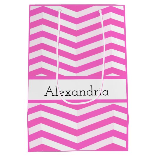 Helderroze en witte strijkstreep medium cadeauzakje (Achterkant)