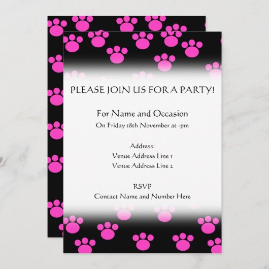 Helderroze en zwart afdrukpatroon. kaart (Voorkant / Achterkant)