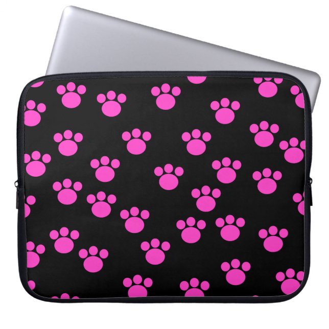 Helderroze en zwart afdrukpatroon. laptop sleeve (Voorkant)