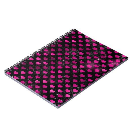 Helderroze en zwart glam Hearts Patroon Notitieboek (Linkerzijde)