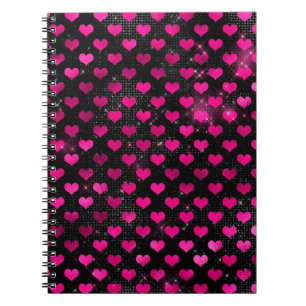 Helderroze en zwart glam Hearts Patroon Notitieboek