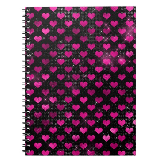 Helderroze en zwart glam Hearts Patroon Notitieboek (Voorkant)