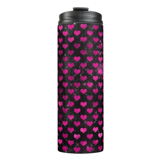 Helderroze en zwart glam Hearts Patroon Thermosbeker (Voorkant)