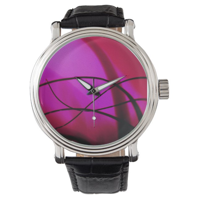 Helderroze en zwart stromend Abstract horloge (Voorkant)