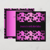 Helderroze en zwarte bloemen 40e verjaardag kaart (Voorkant / Achterkant)