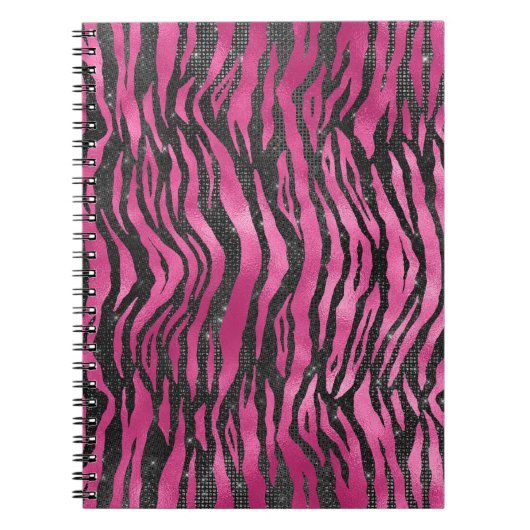 Helderroze en zwarte Glam Animal Print Notitieboek (Voorkant)