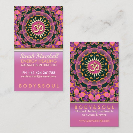 Helderroze energie OM Yoga-Visitekaartjes Visitekaartje (Voorkant / Achterkant)