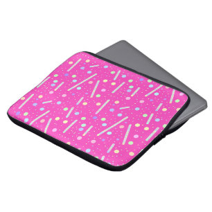 Helderroze esthetische stippen lijnen patroon laptop sleeve