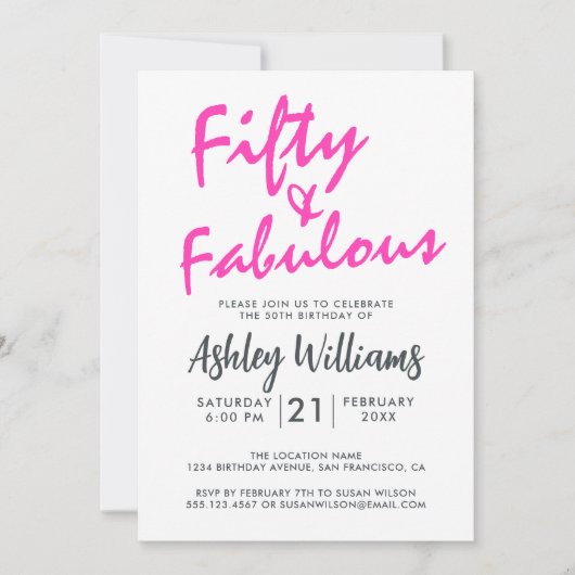 Helderroze Fifty Fabulous | 50ste verjaardag Kaart (Voorkant)