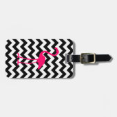 Helderroze flamingo Black en White Zigzag Bagagelabel (Voorkant horizontaal)