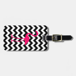 Helderroze flamingo Black en White Zigzag Bagagelabel
