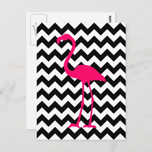 Helderroze flamingo Black en White Zigzag Briefkaart (Voorkant / Achterkant)