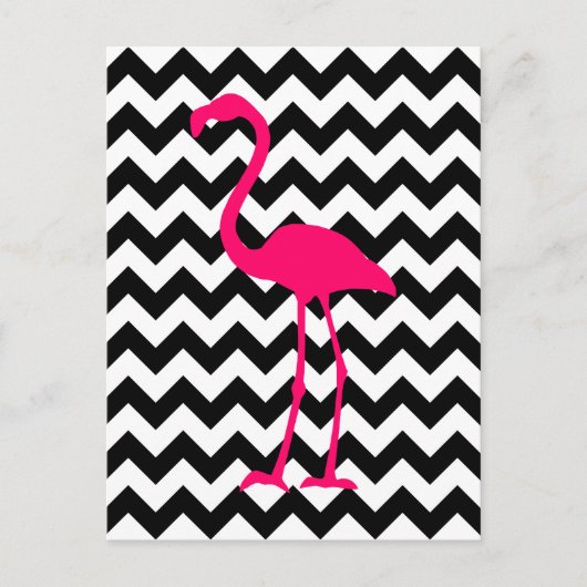Helderroze flamingo Black en White Zigzag Briefkaart (Voorkant)
