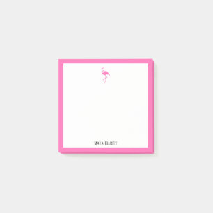 Helderroze Flamingo en Rand op Wit met Naam Post-it® Notes