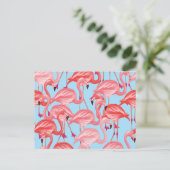 Helderroze flamingo's op blauw 2 briefkaart (Staand voorkant)