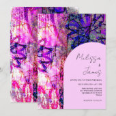 Helderroze Floral Bold Script Colorful Wedding Kaart (Voorkant / Achterkant)