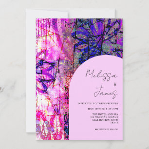 Helderroze Floral Bold Script Colorful Wedding Kaart