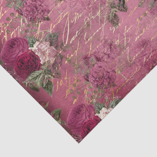 Helderroze Floral Ephemera Tissuepapier (Detail)