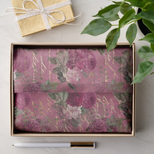 Helderroze Floral Ephemera Tissuepapier (Geschenk)