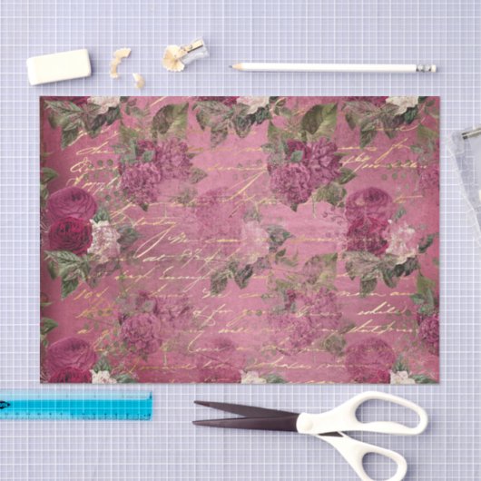 Helderroze Floral Ephemera Tissuepapier (Craft)