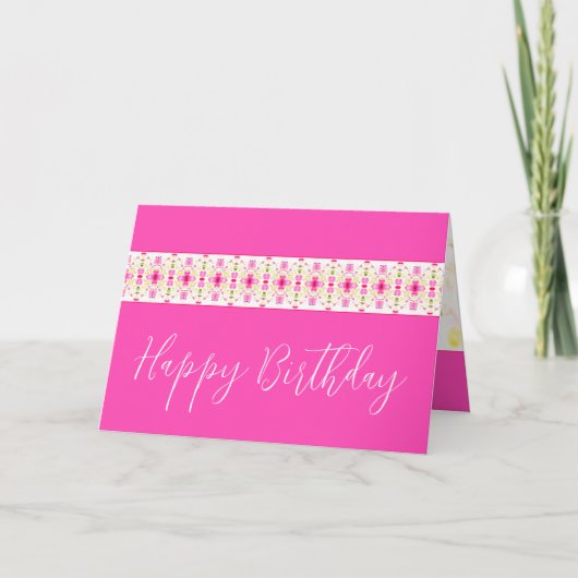 Helderroze Floral Kaart (Voorkant)