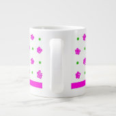 Helderroze Floral Pattern, Groene Polkas op White Grote Koffiekop (Achterkant)