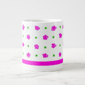 Helderroze Floral Pattern, Groene Polkas op White Grote Koffiekop (Voorkant)