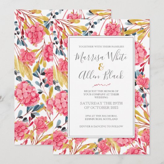 Helderroze Floral Pattern Kaart (Voorkant / Achterkant)