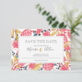 Helderroze Floral Pattern Save The Date (Staand voorkant)