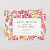 Helderroze Floral Pattern Save The Date (Voorkant / Achterkant)