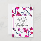 Helderroze Floral Waterverf Wedding Bedankkaart (Voorkant)