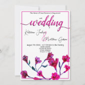 Helderroze Floral Waterverf Wedding Kaart (Voorkant)