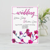 Helderroze Floral Waterverf Wedding Kaart (Staand voorkant)
