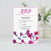 Helderroze Floral Waterverf Wedding RSVP Kaartje (Staand voorkant)