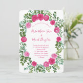 Helderroze Floral Wedding Invitations Kaart (Staand voorkant)