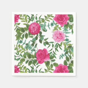 Helderroze Floral Wedding Paper Napkins Servet