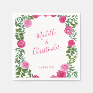 Helderroze Floral Wedding Paper Napkins Servet