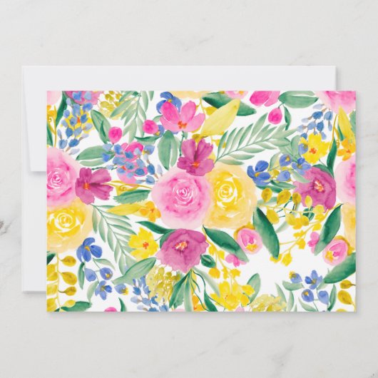 Helderroze florale waterverf baby shower kaart (Achterkant)