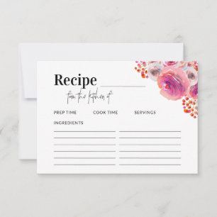 Helderroze Florals Vrijgezellenfeest Recipe Kaart Notitiekaartje