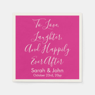 Helderroze gepersonaliseerde script bruiloft recep servet