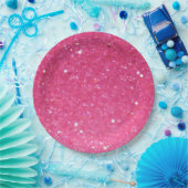 Helderroze Glitter Papieren Bordje (Feest)