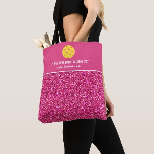 Helderroze Glitter Print Custom Pickleball Paddle Tote Bag (Dichtbij)