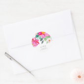 Helderroze groene Floral Aangepaste bruiloft Dank  Ronde Sticker (Envelop)