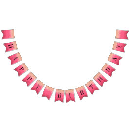 Helderroze Happy Birthday met Gouden Glitter Vlaggetjes