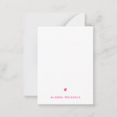 Helderroze hart en naam notitiekaartje (Voorkant)