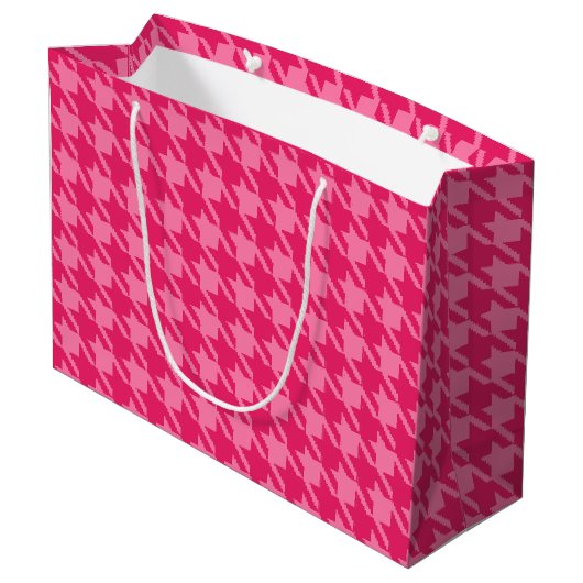 Helderroze houndstooth Gift Bag Large Cadeautasje (Achterkant Gekanteld)