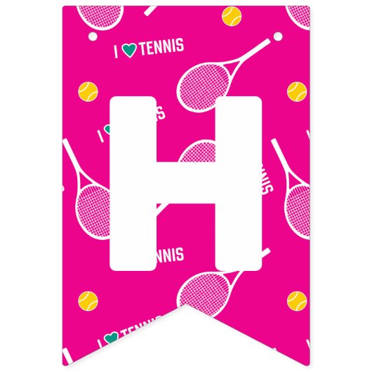Helderroze, ik hou van tennis, aanpasbaar vlaggetjes (Tweede vlag)